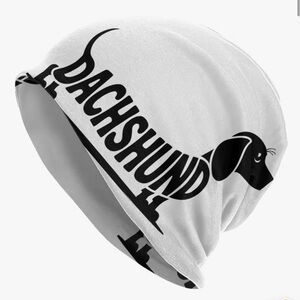 New White and Black Dachshund Beanie
